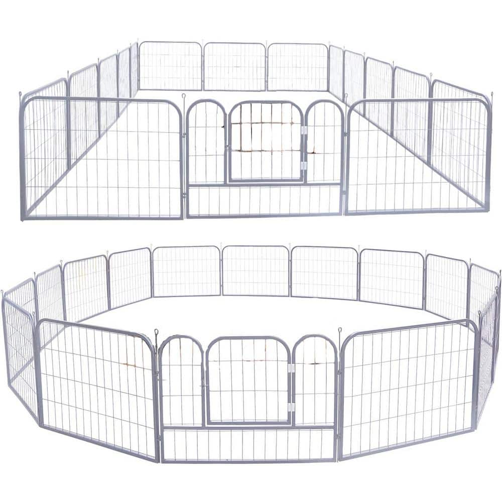FUFU&GAGA 24 in. H Silver Dog Playpen, Portable Dog Fence with Door