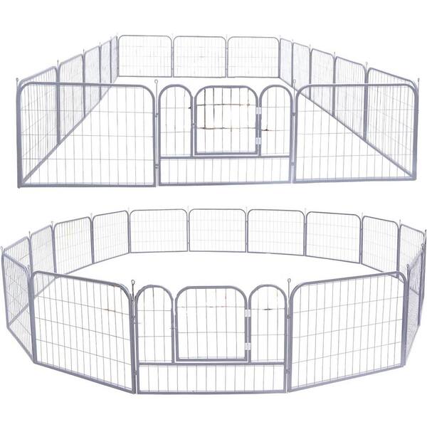 FUFU&GAGA 24 in. H Silver Dog Playpen, Portable Dog Fence with Door, Foldable Metal Pet Exercise Playpen for Outdoor(16 Panels)
