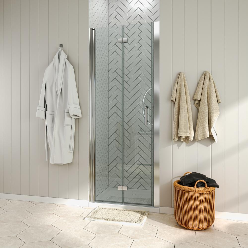 Chrome Frameless Bi-Fold Shower Door with Clear Glass