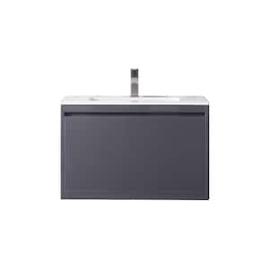Milan 31.5 in. W x 18.1 in. D x 20.6 in. H Bathroom Vanity in Modern Grey Glossy with Glossy White Composite Top