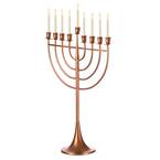 Modern Solid Metal Judaica Hanukkah Menorah 9 Branched Candelabra, Copper Medium