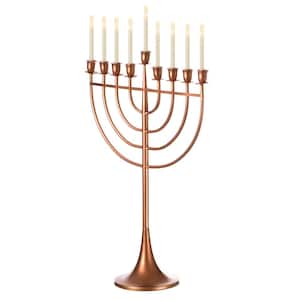Modern Solid Metal Judaica Hanukkah Menorah 9 Branched Candelabra, Copper Medium