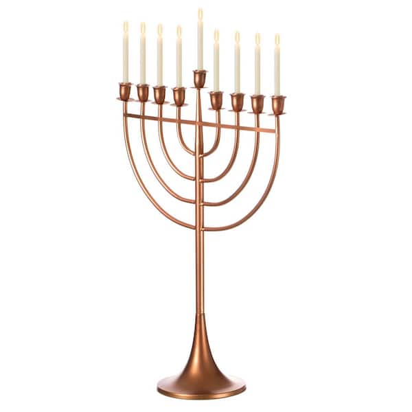 Vintiquewise Modern Solid Metal Judaica Hanukkah Menorah 9 Branched Candelabra, Copper Medium