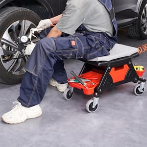 Mechanics Stool 300 lbs. Capacity Rolling Creeper Seat with 4 in. Wheels with 3 Slide Out Tool Trays and Drawer Roller