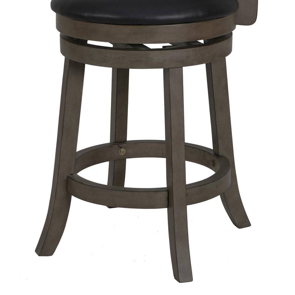 Antique Grey and Black Wood Swivel Counter Stool with Faux Leather Seat