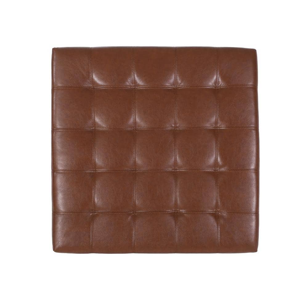 Rosalla Cognac Brown Faux Leather Tufted Storage Ottoman