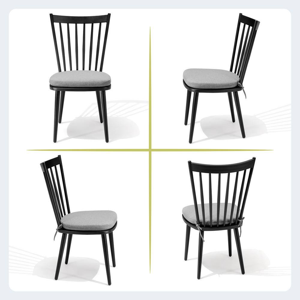 Black Aluminum Armless Dining Chairs with Cushions, Set of 2