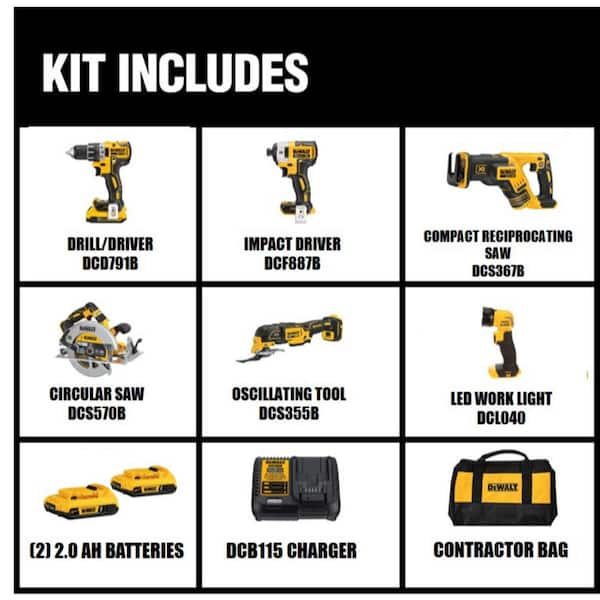 DEWALT 20V MAX Cordless 6 Tool Combo Kit with (2) 20V 2.0Ah Batteries and  Charger DCK620D2 - The Home Depot