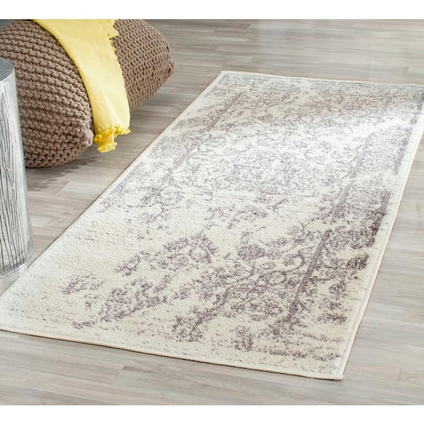 Adirondack Ivory/Silver 3 ft. x 6 ft. Border Floral Runner Rug