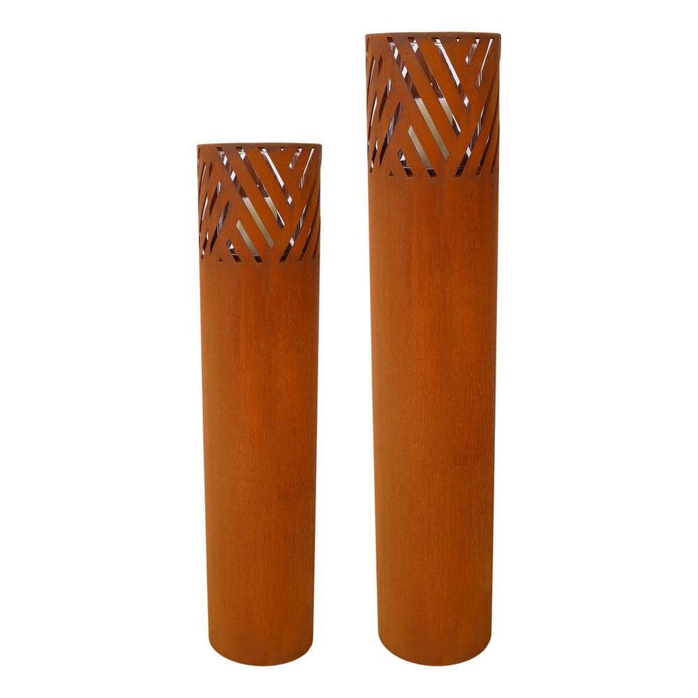 Rust Steel Industrial Style Decorative Candle Lantern Column, Including Can