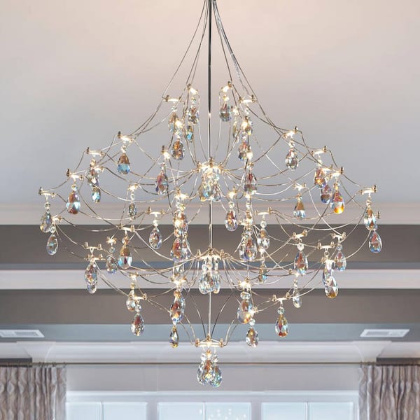 31.5" 63-Light Silver Luxury Round Crystal Chandelier, Modern Raindrop Chandelier for Dining Room, Living Room, Entryway