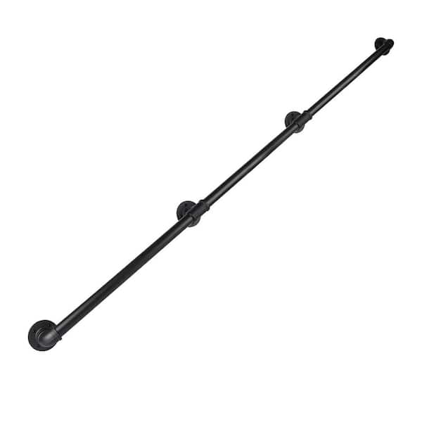 10 ft. Black Galvanized Iron Pipe Stair Handrail Metal Staircase Handrail for Indoor & Outdoor Wall Mount Support