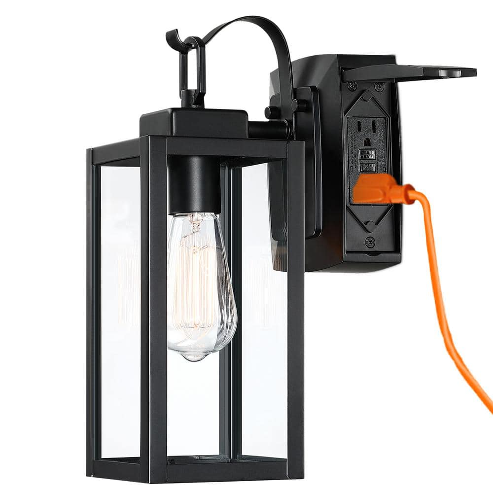 Pia Ricco 1-Lights Black Exterior Porch Lights with GFCI Outlet Outdoor ...