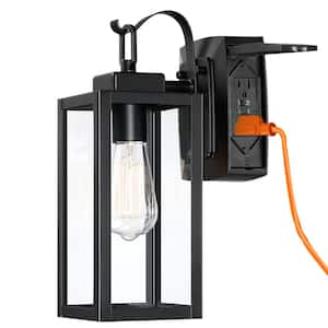 1-Lights Black Exterior Porch Lights with GFCI Outlet Outdoor Sconce E26 Base