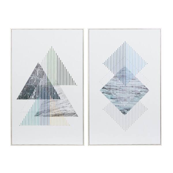 Litton Lane 2- Panel Geometric Framed Wall Art with Silver Frame 32 in. x 20 in.