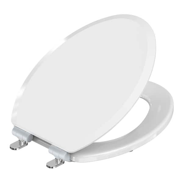 Pro Elite Elongated Soft Close Stainshield Wood Never Loosens Chromed Magnetic Hinge Toilet Seat in White