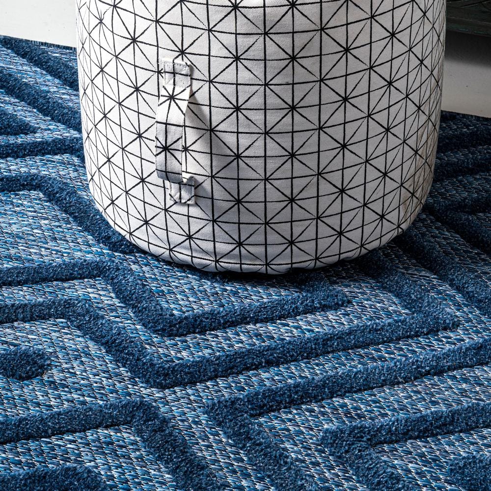 Vintage Moroccan Diamond Navy 5' Square Synthetic Area Rug