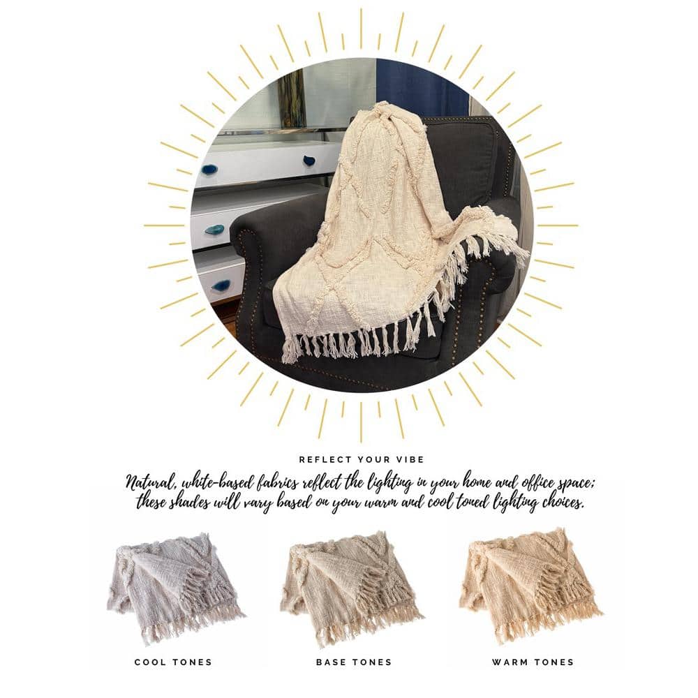 Natural Diamond Tufted Organic Cotton 50" x 60" Throw Blanket