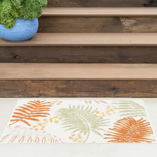 Flora Orange 2 ft. x 3 ft. Floral Indoor/Outdoor Area Rug