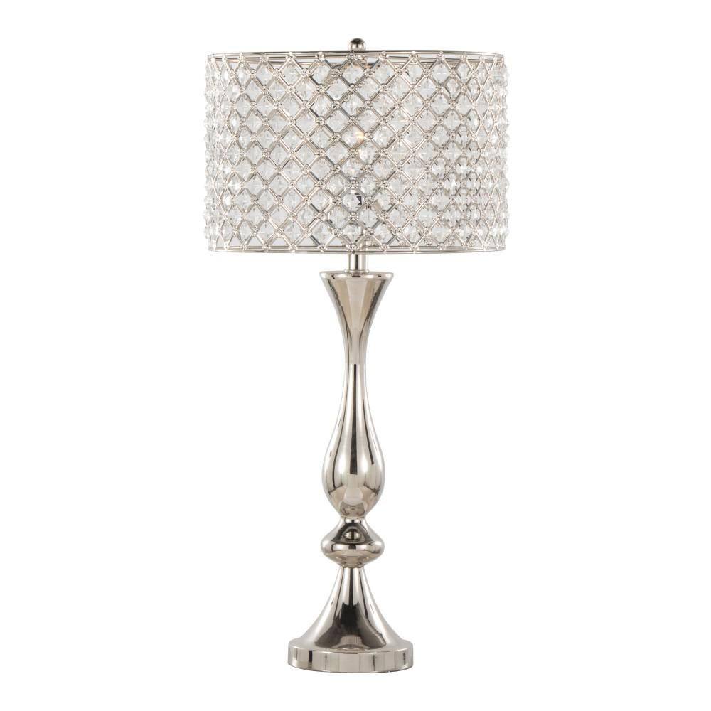 27 in. Silver Topaz Contemporary Metal Table Lamp with Clear K9 Crystal and Metal Shade for Nightstand and Living Room price history on PriceWatchPro