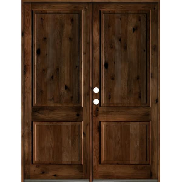 72 in. x 96 in. Rustic Knotty Alder 2-Panel Square Top Provincial Stain Right-Hand Wood Double Prehung Front Door