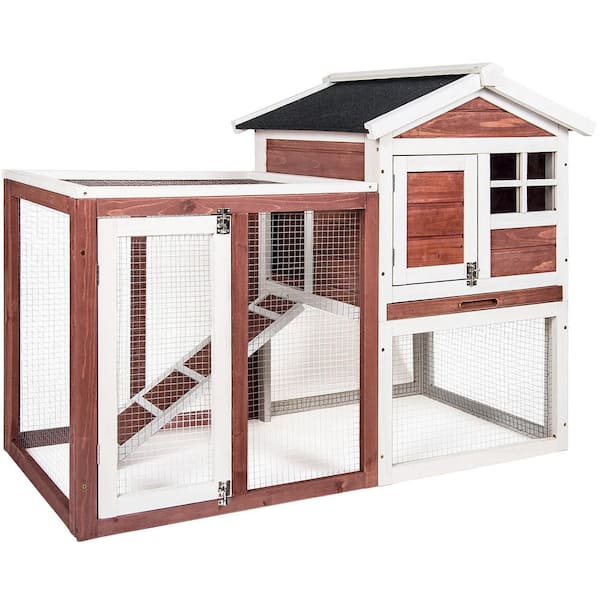 Foobrues Wooden Pet House Rabbit Bunny Wood Hutch House Dog House Chicken Coops Chicken Cages Rabbit Cage, Auburn