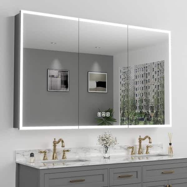60 in. W x 36 in. H Rectangular Aluminum Dynamic Flow Lighting Surface/Recessed Mount Medicine Cabinet with Mirror