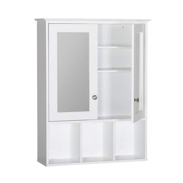 23.6 in. W x 7.5 in. D x 30.4 in. H Oversized Bathroom Storage Wall Cabinet with Adjustable Shelves and Mirror, White