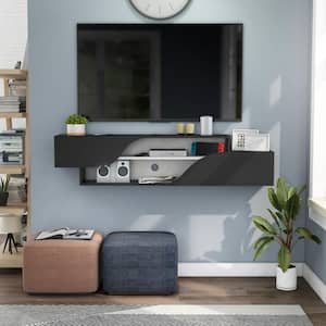 Andoval 59.06 in. Black Floating TV Stand Fits TV's up to 65 in. with 2-Shelves