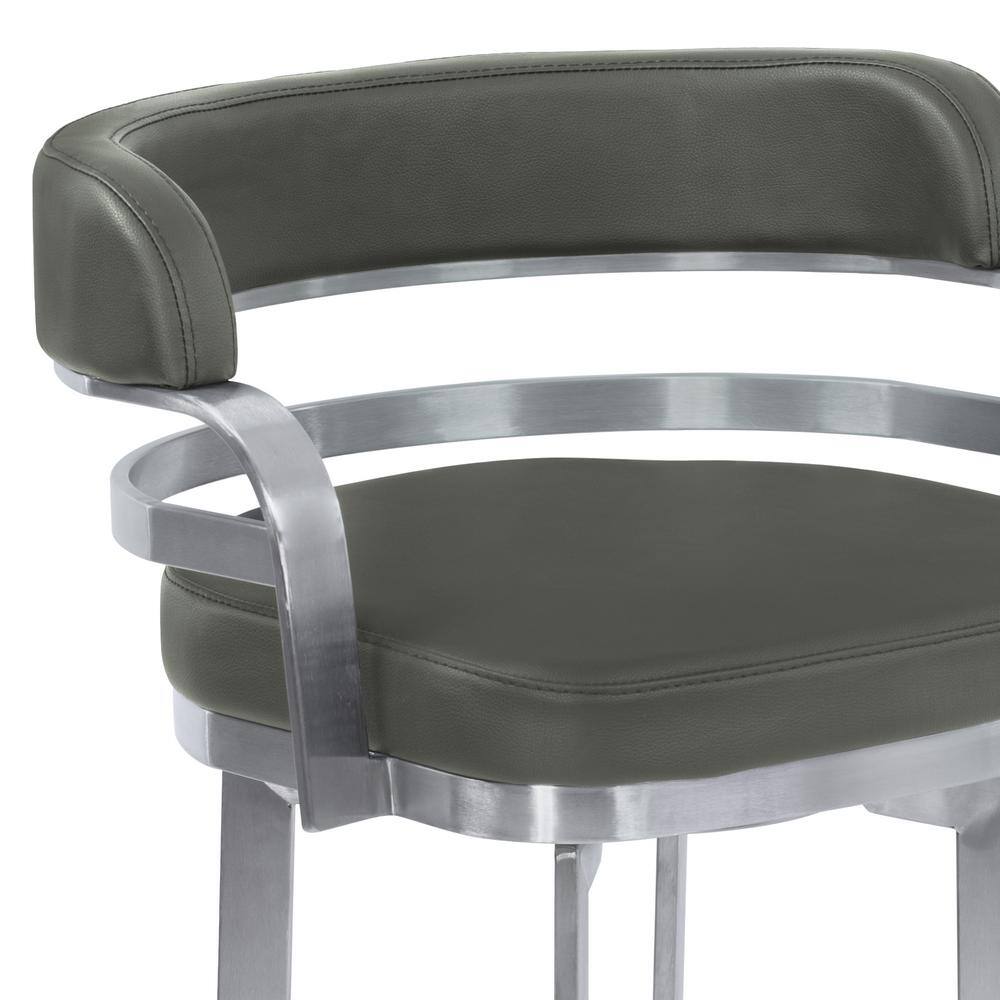 Prinz 26" Gray Faux Leather and Stainless Steel Swivel Bar Stool