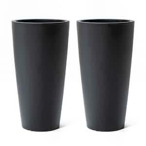 15 in. x 28 in. Tremont Tall Round Tapered Self Watering Planter Black (2-Pack)
