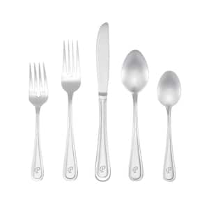 Marina Monogrammed Letter P 46-Piece Silver Stainless Steel Flatware Set (Service for 8)