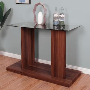 Cricket 47.25 in. Black and Dark Walnut Rectangle Glass Console Table with Shelf