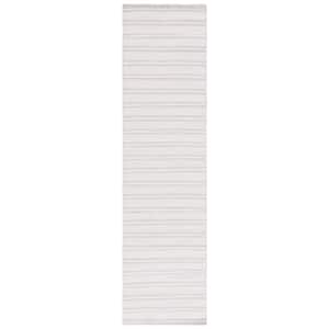 Kilim Light Grey/Ivory 2 ft. x 9 ft. High-Low Striped Solid Color Runner Rug