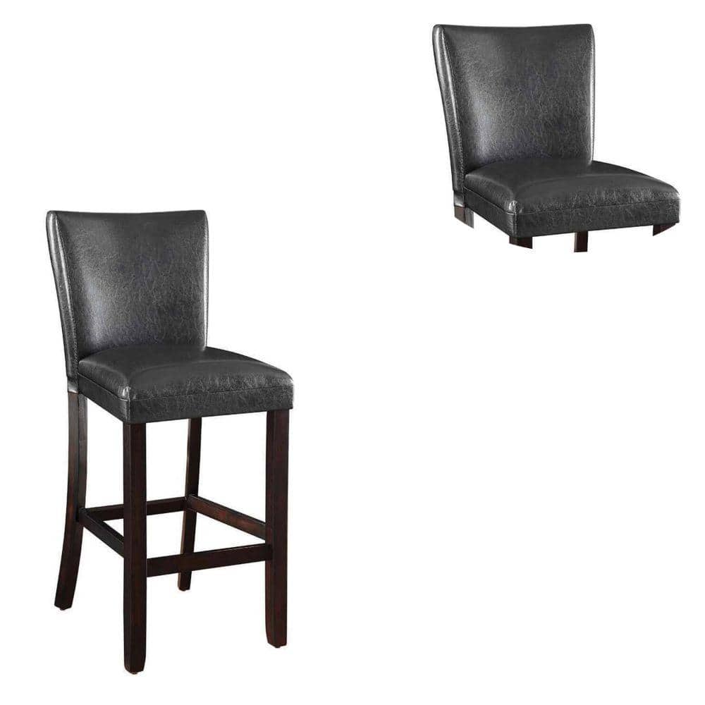 Brown Leather and Wood 44.5" Bar Stool with Foot Rail