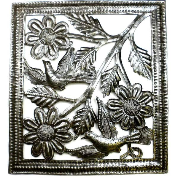 Decorative Bird and Flower Metal Wall Hook. Handcut, Recycled Steel Drum  Haitian Art