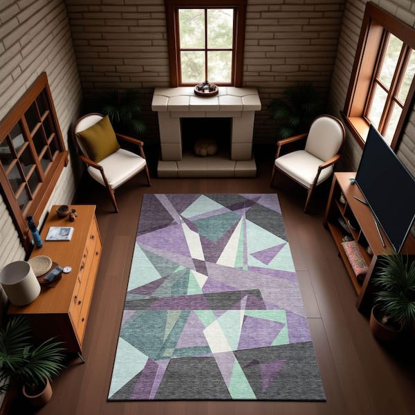 Mayfield Premium Machine Washable Abstract AMF1609 Purple 10 ft. x 14 ft. Area Rug