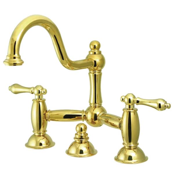 Restoration Bridge 8-in. Widespread 2-Handle Bathroom Faucet in Polished Brass