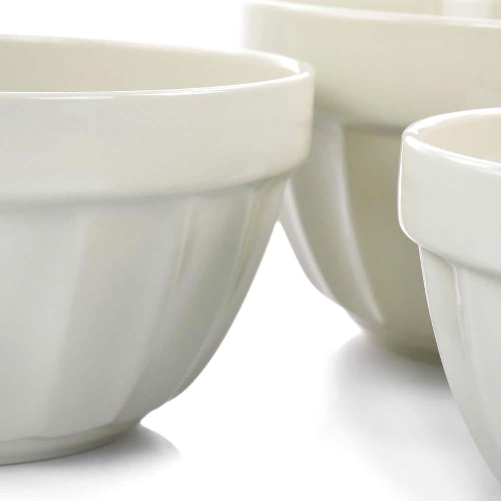 Beige Stoneware 3-Piece Serving Bowl Set