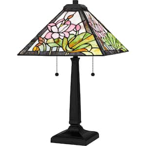 Herron 23 in. Matte Black Table Lamp with Multicolor Art Glass Shade