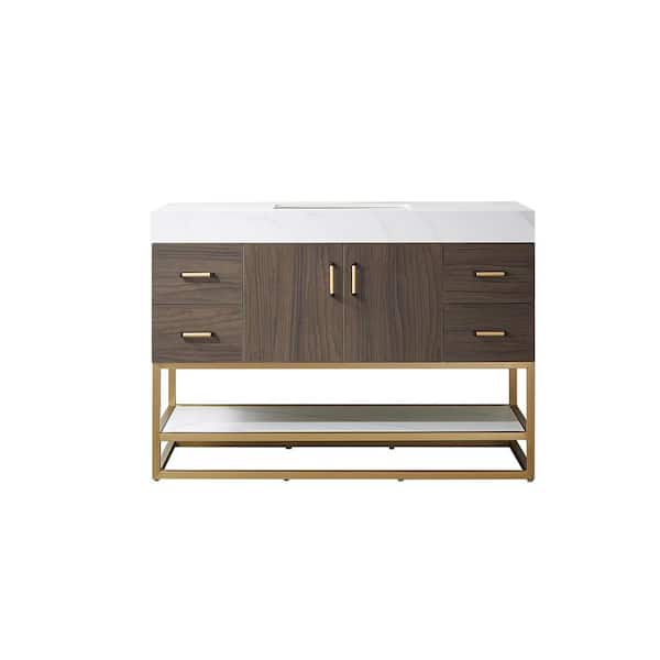 ROSWELL Toledo 48 in. W x 22 in. D x 34 in. H Bath Vanity in Dark Walnut with White Composite Stone Top