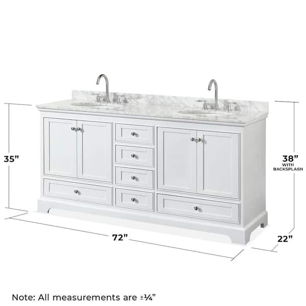 Deborah 72 in. Double Bathroom Vanity in White with Marble Vanity Top in White Carrara with White Basins
