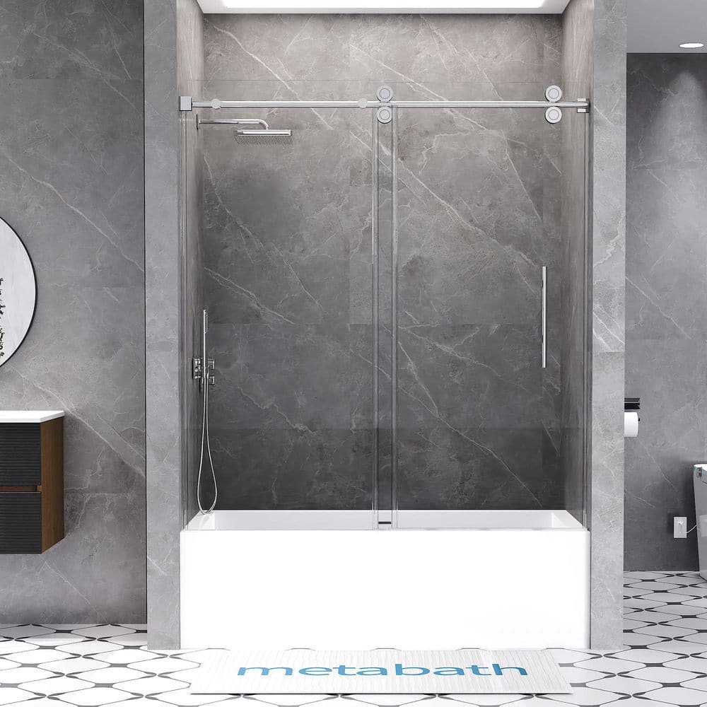 56 to 60 in. W x 66 in. H Single Sliding Frameless Tub Door in Chrome with 