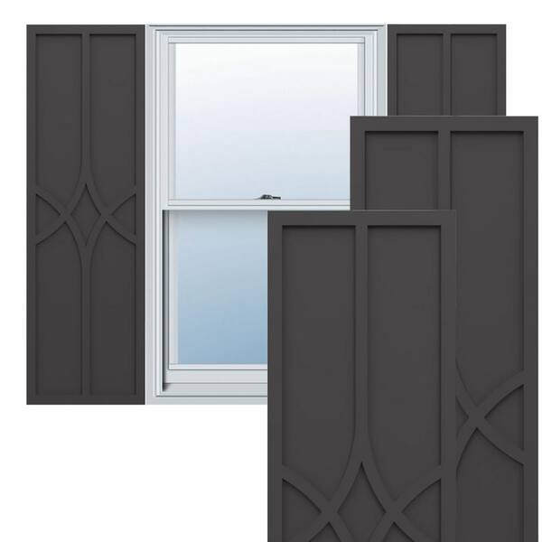 Ekena Millwork True Fit PVC 18 in. W x 27 in. H Raised Panel Vinyl Shutters Pair in Shadow Mountain