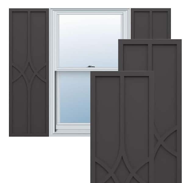 Ekena Millwork True Fit PVC 18 in. W x 70 in. H Raised Panel Vinyl Shutters Pair in Shadow Mountain