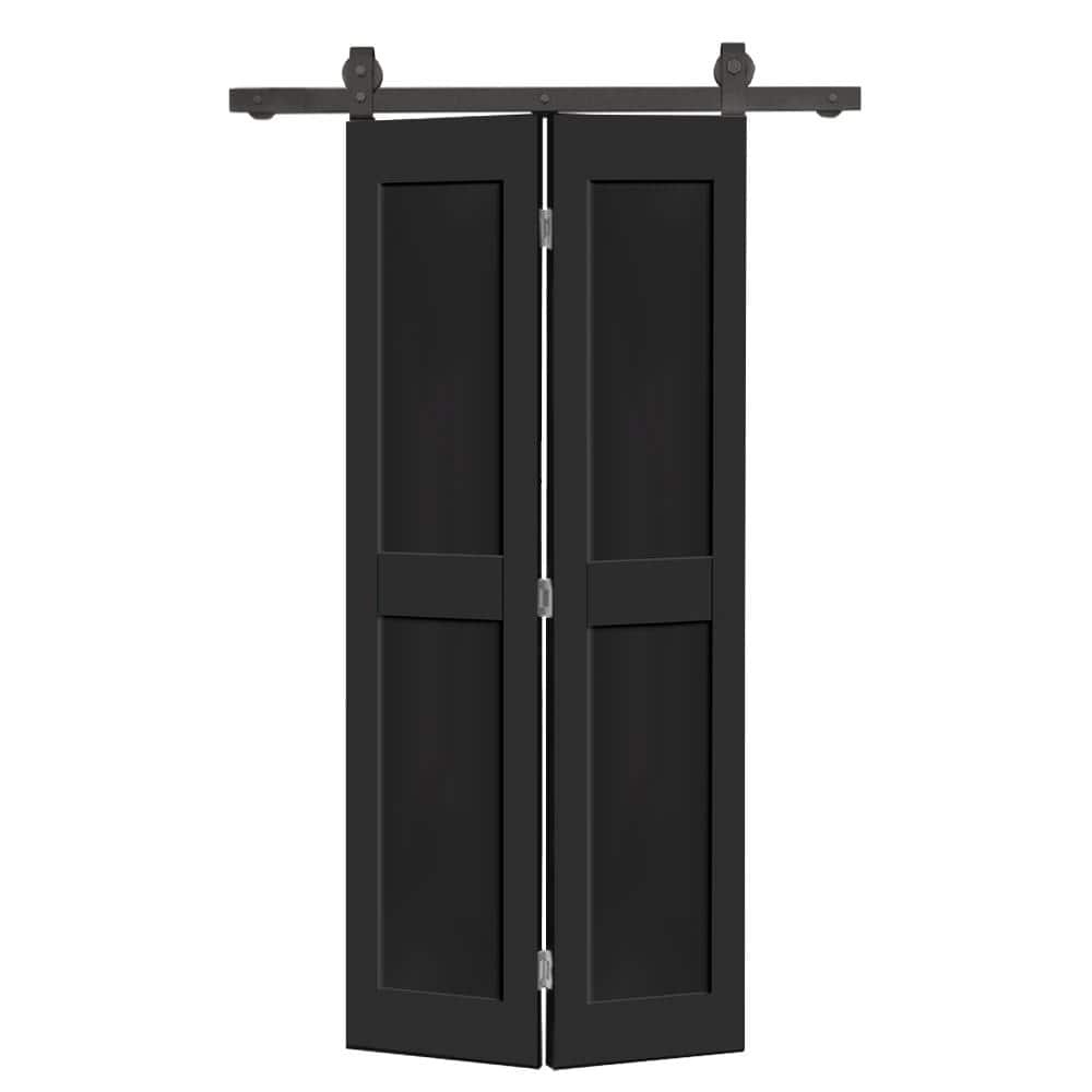 24 in. x 84 in. 2 Panel Shaker Hollow Core Black Composite Bi-fold Door with Sliding Barn Door Hardware Kit price history on PriceWatchPro