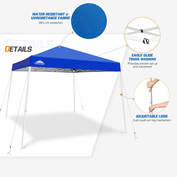 EAGLE PEAK 10 ft. W x 10 ft. D Slant Leg Pop-up Canopy Tent Easy 1