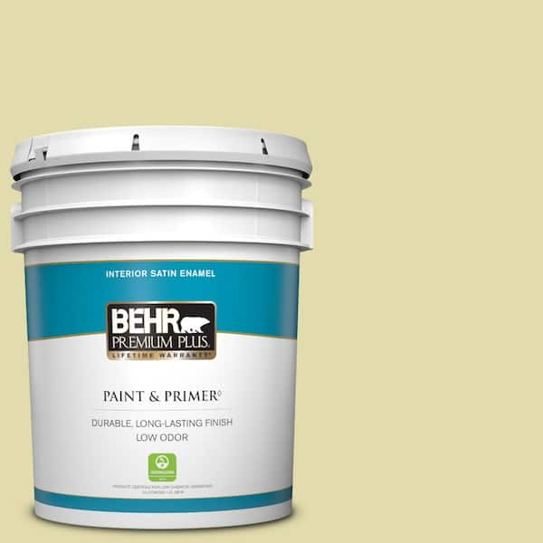 BEHR PREMIUM PLUS 5 gal. #400C-3 Dried Palm Satin Enamel Low Odor Interior Paint & Primer