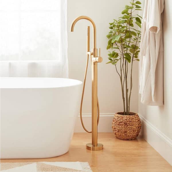 SIGNATURE HARDWARE Lexia Single-Handle Floor Mounted Roman Tub Faucet in. Brushed Gold