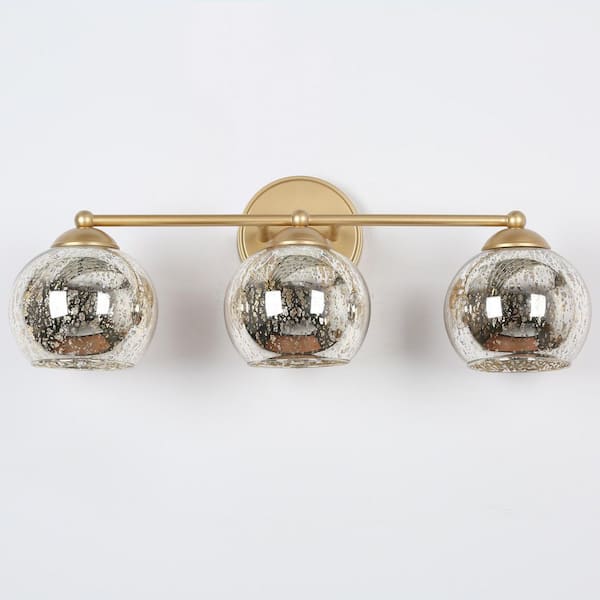 Zevni 21 in. 3-Light Modern Gold Bathroom Vanity Light, Globe